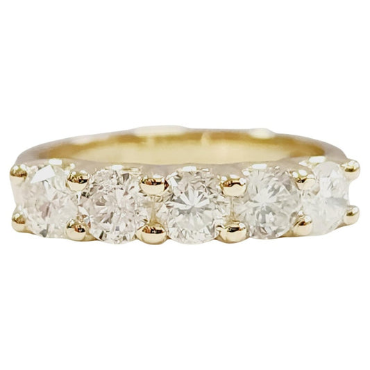1.23 Carat Natural Diamond Yellow Gold Mini band Ring 14K