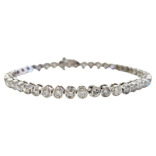 5.45 Carats Natural Diamond Round Bezel Tube Tennis Bracelet in 14K White Gold