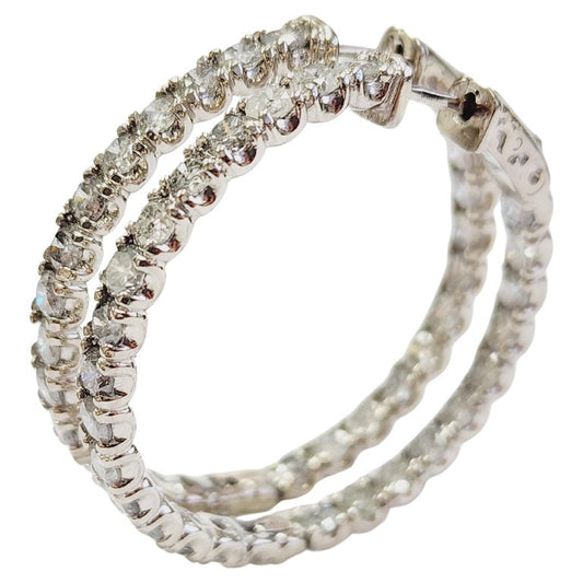 5.50 Carat Diamond Hoops Earrings 14 Karat White Gold