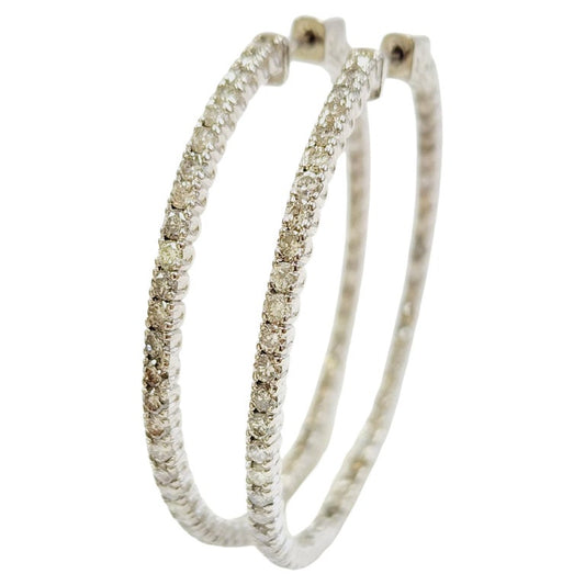 3.50 Carat Diamond Hoops Earrings 14 Karat White Gold