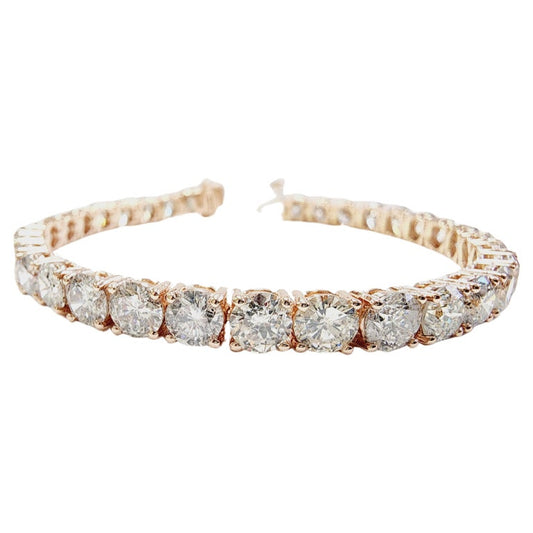 19.40 Carat Round Brilliant Cut Diamond Tennis Bracelet 14 Karat Rose Gold