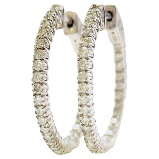 0.95 Carat Diamond Hoops Earrings 14 Karat White Gold