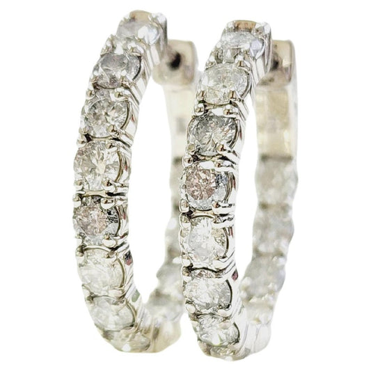 3 Carat Diamond Oval Hoops Earrings 14 Karat White Gold