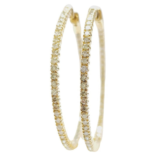 2.08 Carat Natural Diamond Hoops Earrings 14 Karat Yellow Gold