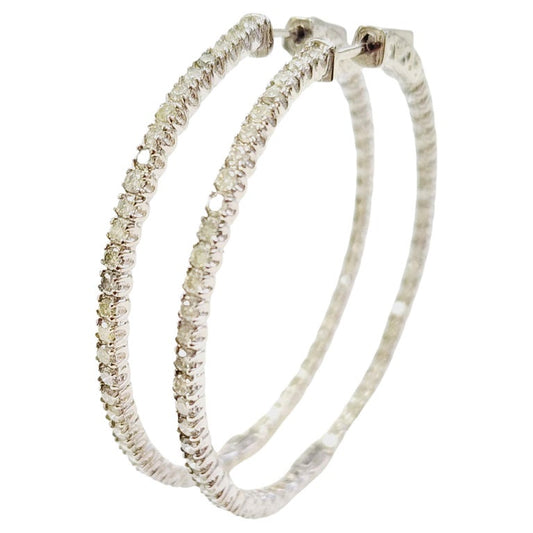 2.08 Carat Diamond Hoops Earrings 14 Karat White Gold