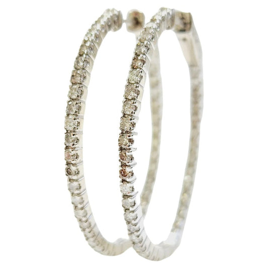 1.73 Carat Diamond Oval Hoops Earrings 14 Karat White Gold