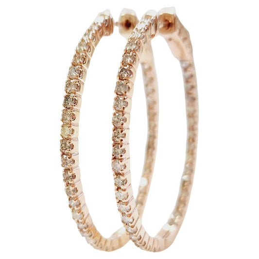 1.73 Carat Diamond Oval Hoops Earrings 14 Karat Rose Gold