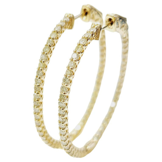 1.71 Carat Diamond Hoops Earrings 14 Karat Yellow Gold