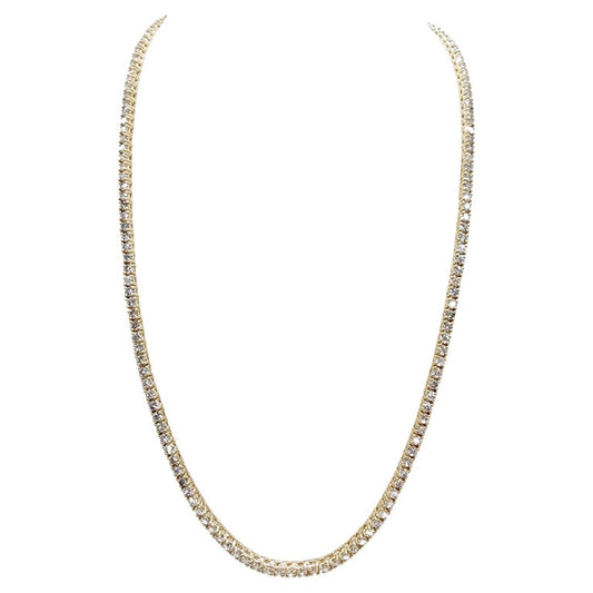 13.90 Carat Natural Diamond Tennis Necklace 14K Yellow Gold 20''