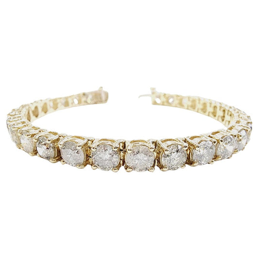 15.45 Carat Natural Diamond Tennis Bracelet 14 Karat Yellow Gold
