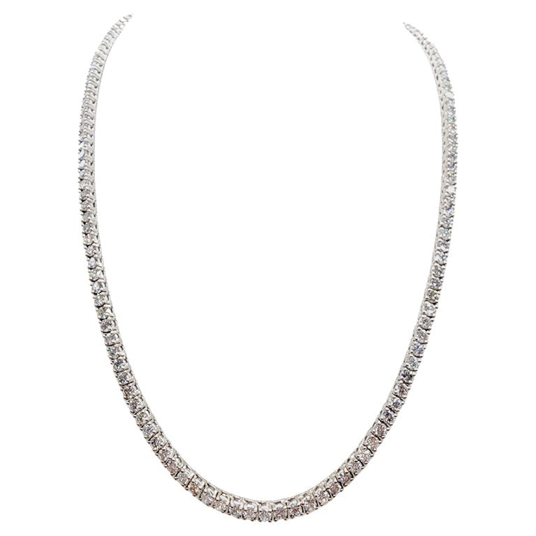 14.45 Carat Round Brilliant Cut Diamond Tennis Necklace 14 Karat White Gold 18''