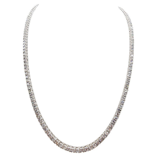 14.45 Carat Round Brilliant Cut Diamond Tennis Necklace 14 Karat White Gold 18''