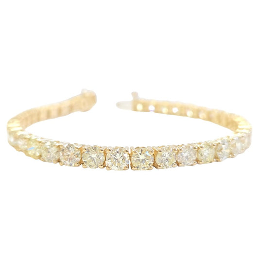 13.63 Carat Natural Diamond Tennis Bracelet 14 Karat Yellow Gold