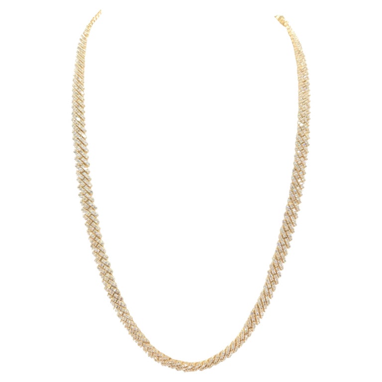 11.26 Carats Natural Diamonds Cuban Necklace Chain 10 Karats Yellow Gold 22''