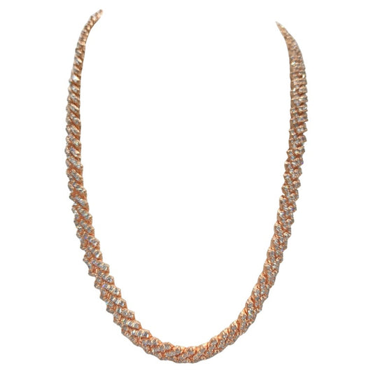 18.47 Carats Natural Diamonds Cuban Necklace Chain 10 Karats Rose Gold 18''
