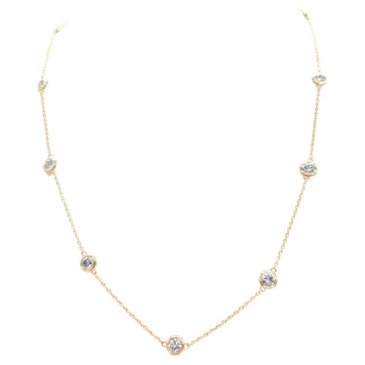 2.16 Carat Natural Diamond By The Yard Necklace 14 Karat Yellow Gold 16''