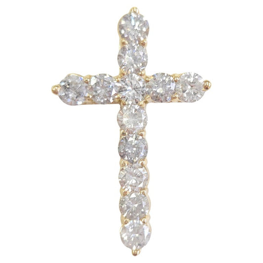 3.20 Carat Natural Diamond Cross Pendant 14 Karat Yellow Gold