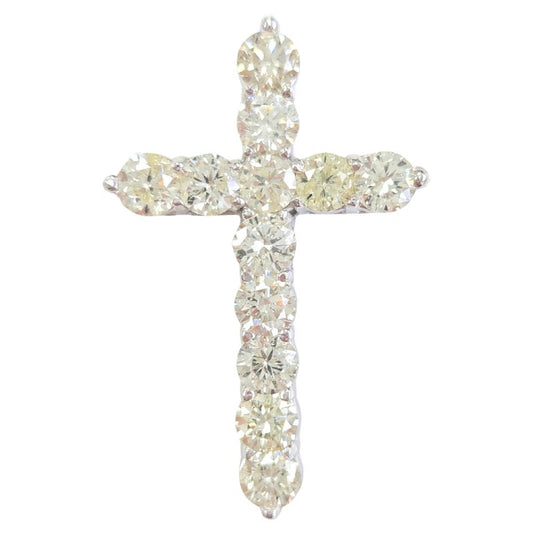 2.97 Carat Natural Diamond Cross Pendant 14 Karat White Gold
