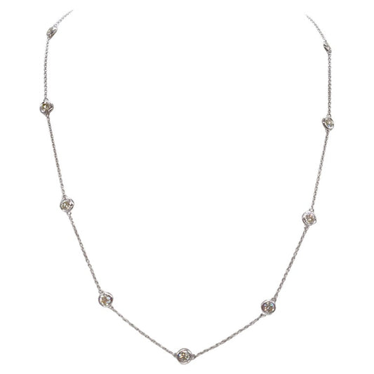 2.15 Carat Natural Diamond By The Yard Necklace 14 Karat White Gold 18''