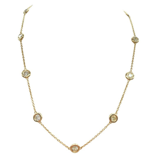 2.64 Carat Natural Diamond By The Yard Necklace 14 Karat Yellow Gold 16''