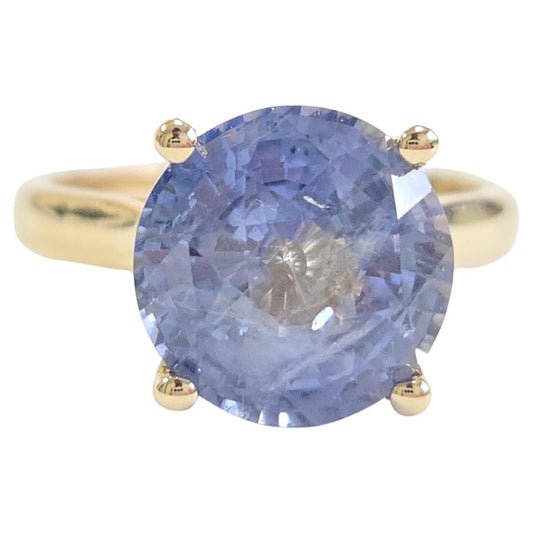 GIA Natural 5.60 Carats Round Shape Sapphire Ring 14 Karat Yellow Gold