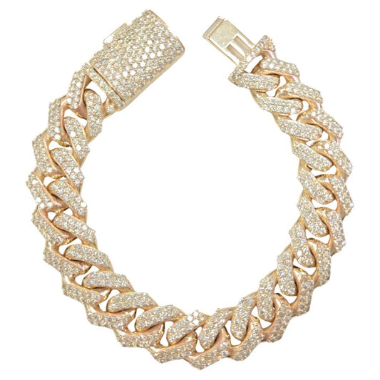 15.02 Carat Natural Diamond Cuban Bracelet Solid 14 Karat Yellow Gold