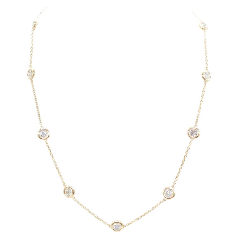 3.85 Carat Natural Diamond By The Yard Necklace 14 Karat Yellow Gold 16''