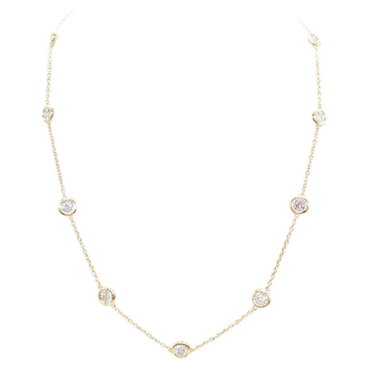 3.85 Carat Natural Diamond By The Yard Necklace 14 Karat Yellow Gold 16''