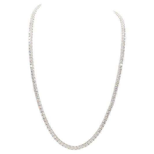 23.63 Carat Natural Round Brilliant Cut Diamond Tennis Necklace 14 Karat White Gold 21''