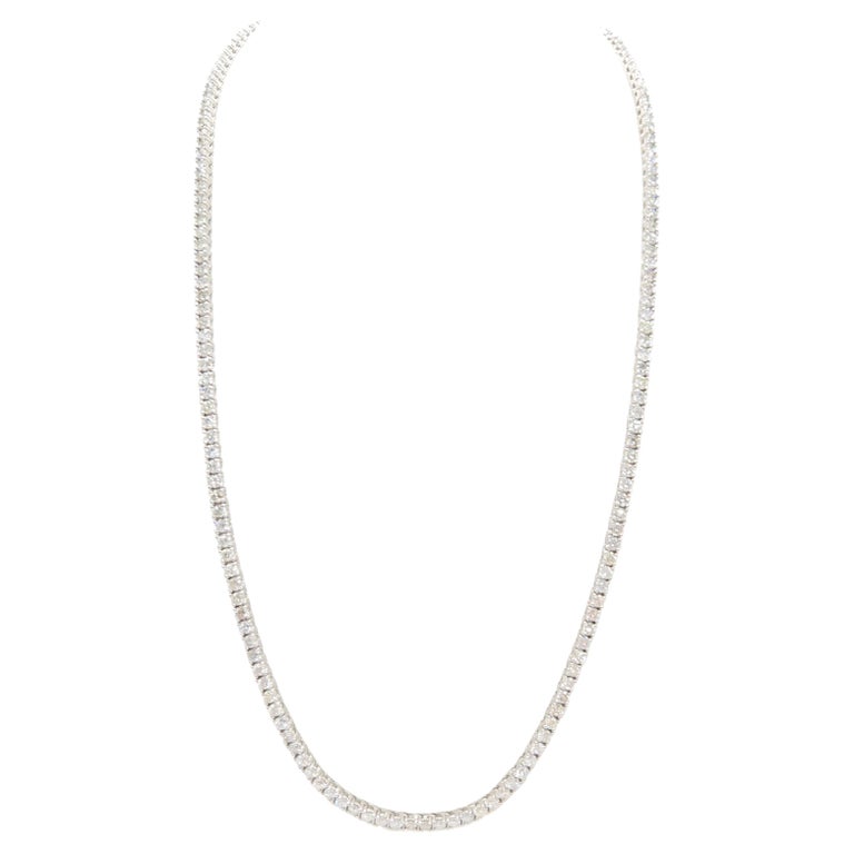 15.15 Carat Natural Round Brilliant Cut Diamond Tennis Necklace 14 Karat White Gold 22''
