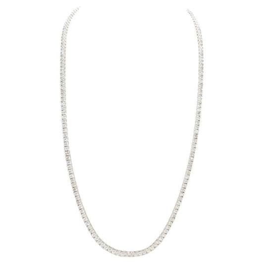 15.15 Carat Natural Round Brilliant Cut Diamond Tennis Necklace 14 Karat White Gold 22''