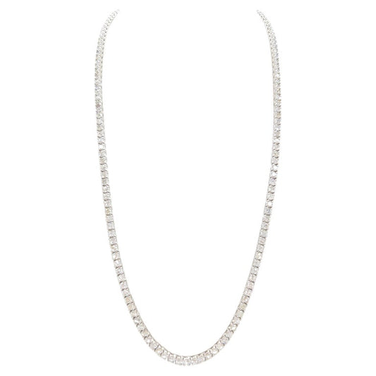 16.40 Carat Natural Round Brilliant Cut Diamond Tennis Necklace 14 Karat White Gold 22''