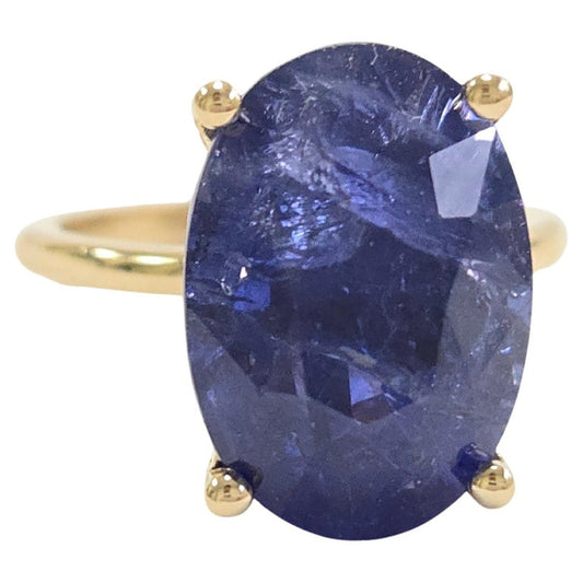 12.45 Carats Oval Shape Natural Sapphire Ring 14 Karat Yellow Gold