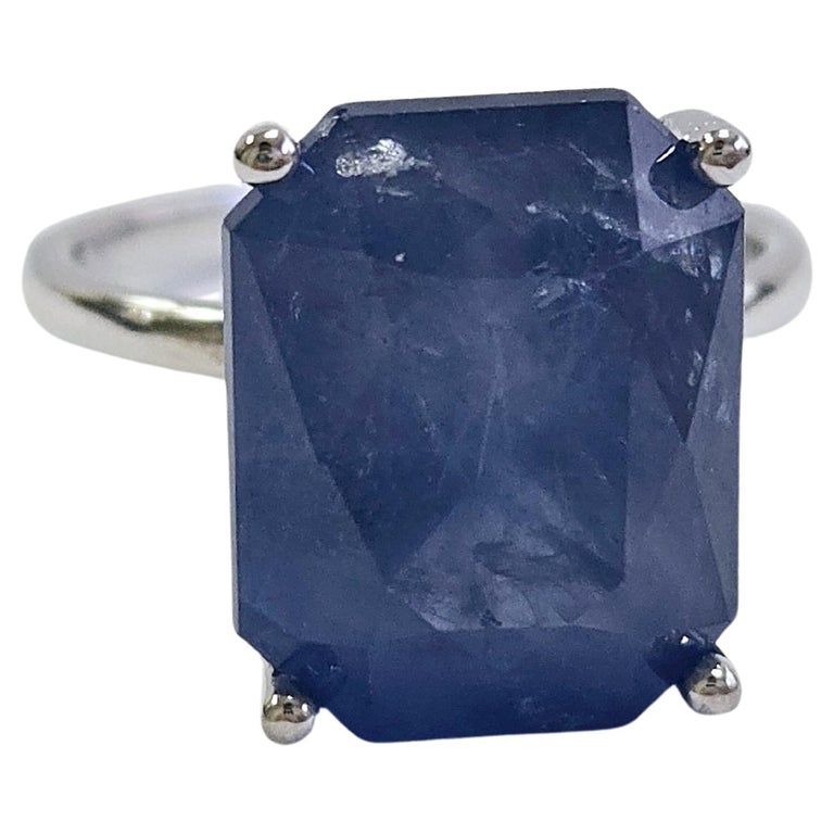 13.33 Carats Radiant Cut Natural Sapphire Ring 14 Karat White Gold