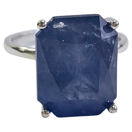 13.33 Carats Radiant Cut Natural Sapphire Ring 14 Karat White Gold