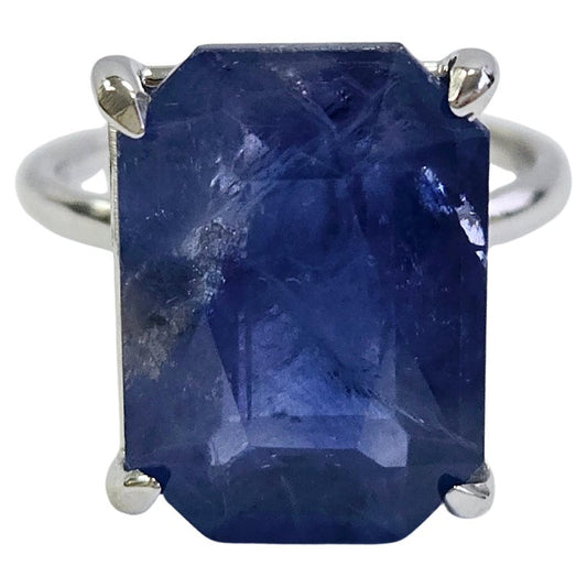 12.34 Carats Radiant Cut Natural Sapphire Ring 14 Karat White Gold