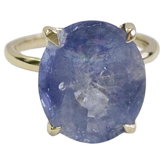 8.89 Carats Oval Shape Natural Sapphire Ring 14 Karat Yellow Gold