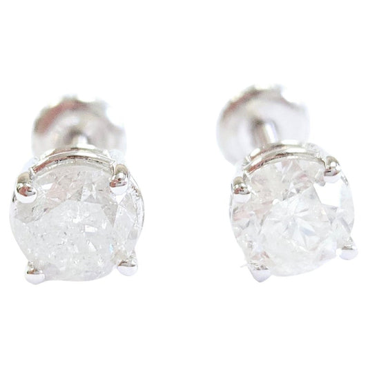 2.02 Carats Natural Diamond Round Shape Studs 14 Karat White Gold