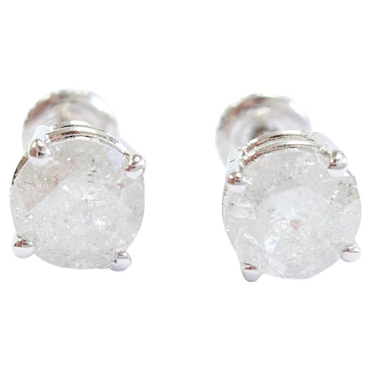 2.18 Carats Natural Diamond Round Shape Studs 14 Karat White Gold
