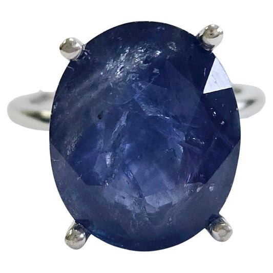 12.60 Carats Oval Shape Natural Sapphire Ring 14 Karat White Gold