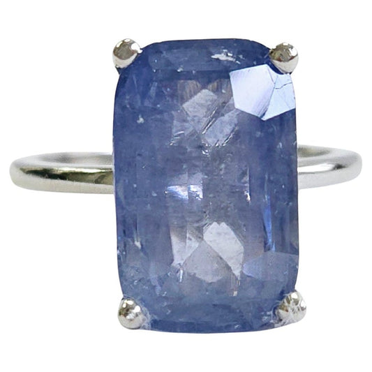 7.08 Carats Emerald Cut Pastel Natural Sapphire Ring 14 Karat White Gold