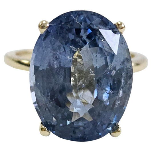 GIA Natural 11.78 Carats Oval Sapphire Ring 14 Karat Yellow Gold