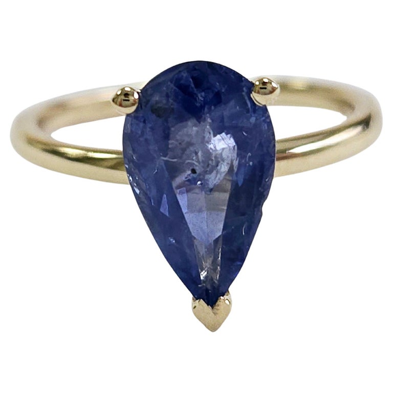 2.28 Carats Pear Natural Sapphire Ring 14 Karat Yellow Gold