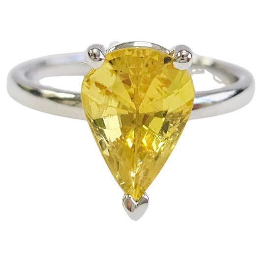 3.22-Carat Natural pear-Shape Intense Yellow Sapphire Ring White Gold 14 Karat