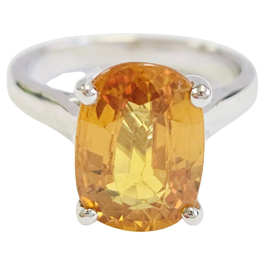 5.22-Carat Natural Oval -Shape Vivid Yellow Sapphire Ring White Gold 14 Karat