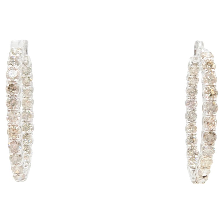 9.26 Carat Natural Diamond Large Oval Hoop Earrings in 14 Karat White Gold