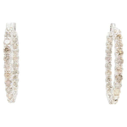 9.26 Carat Natural Diamond Large Oval Hoop Earrings in 14 Karat White Gold