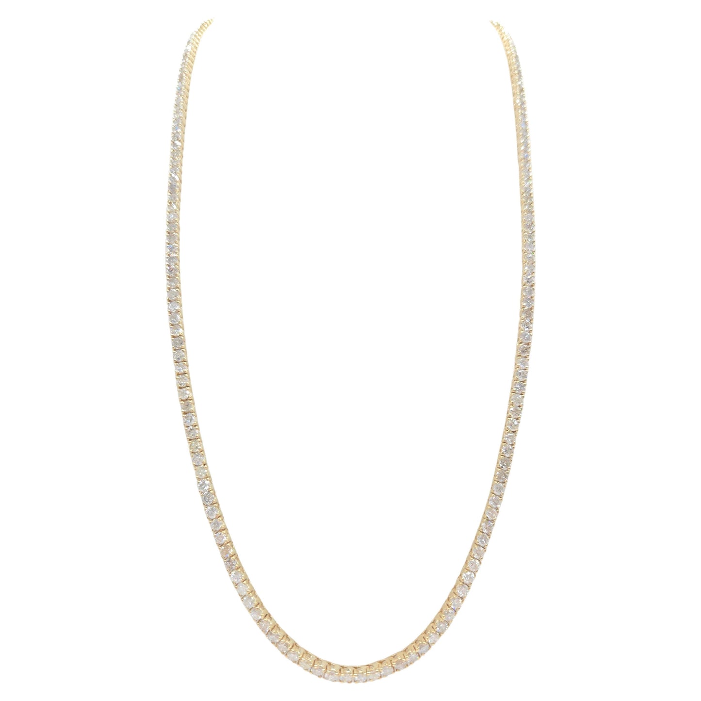 16.10 Carat Natural Diamond Tennis Necklace in 14K Yellow Gold 22"