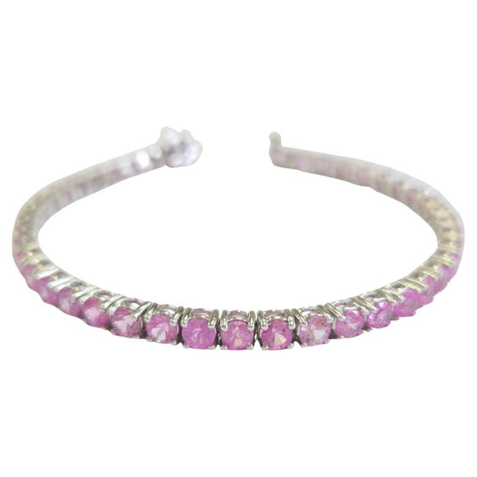 9.90 Carat Natural Pink Sapphire Tennis Bracelet in 14K White Gold