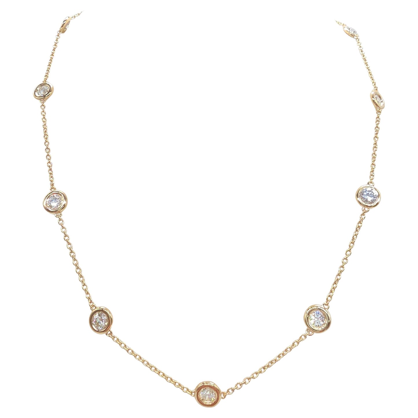 2.57 Carat Natural Diamond By The Yard Necklace 14 Karat Yellow Gold 16''